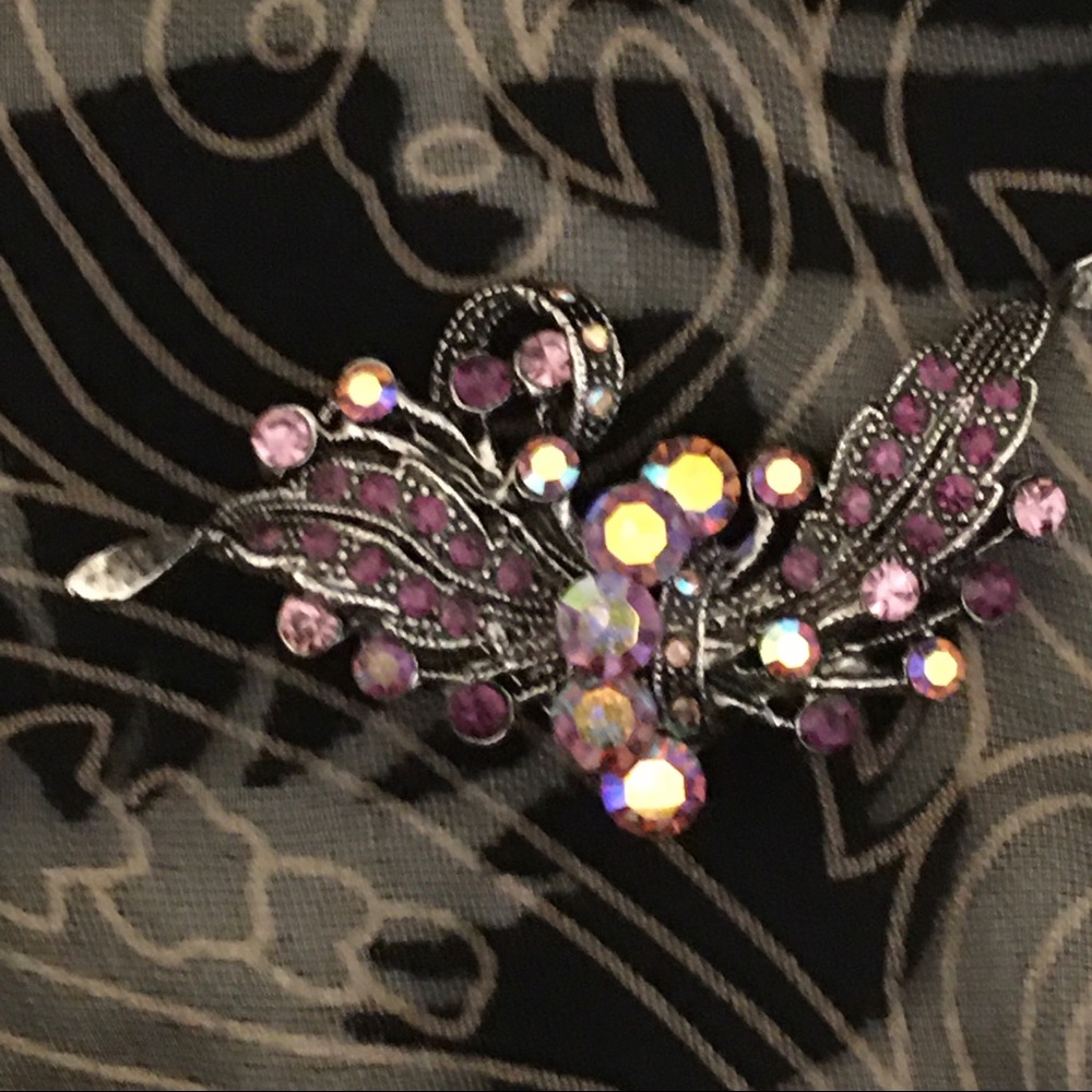 FAUX AMETHYST RHINESTONE VINTAGE BROOCH PIN - Picture 3 of 9